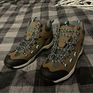 Brown and Black Hiking Boots with Teal Accents mountain warehouse
